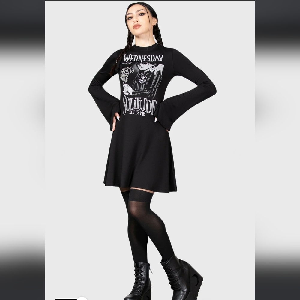 NWT Killstar Wednesday collab long sleeved skater dress. Sizes M, L, and XL.